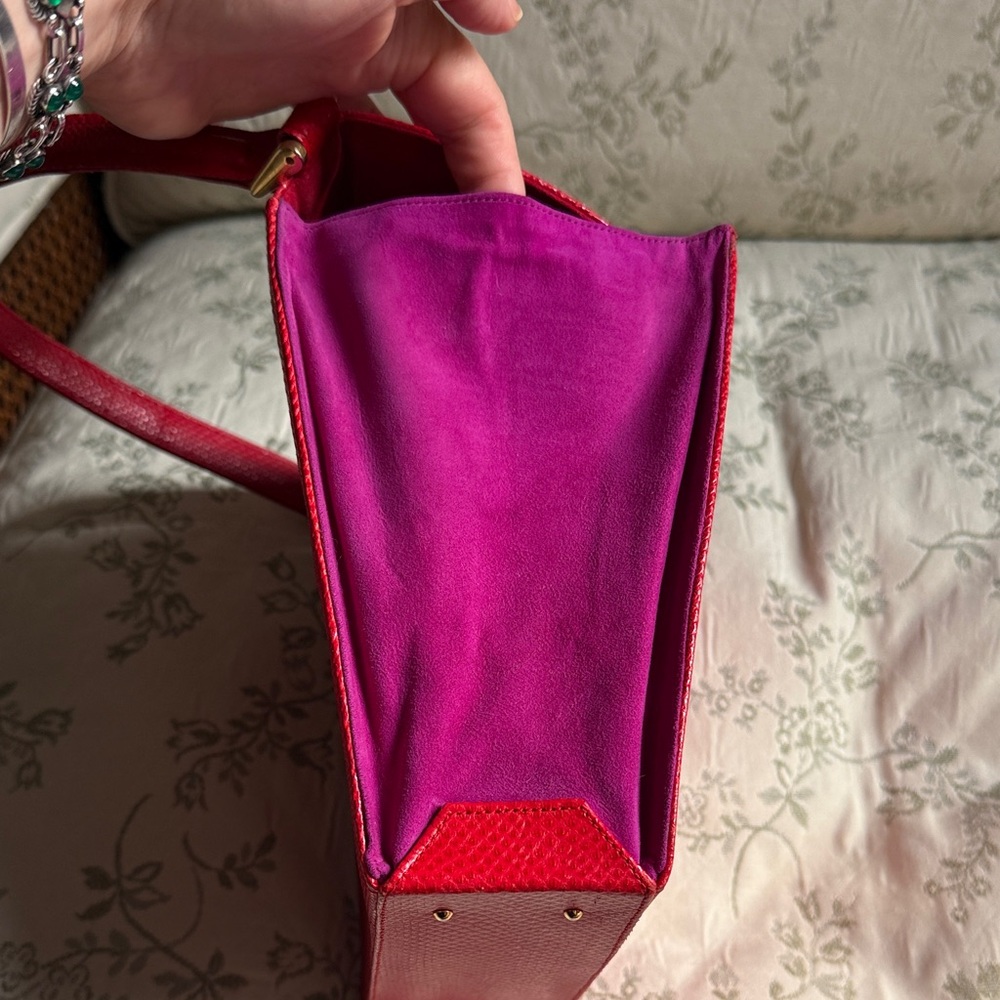 Andrea Pfister Vintage Red Leather and Purple Suede Purse - Picture 6 of 17